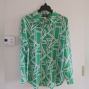 Karl Lagerfeld Paris Button-Down Bold Print Satin Blouse‎